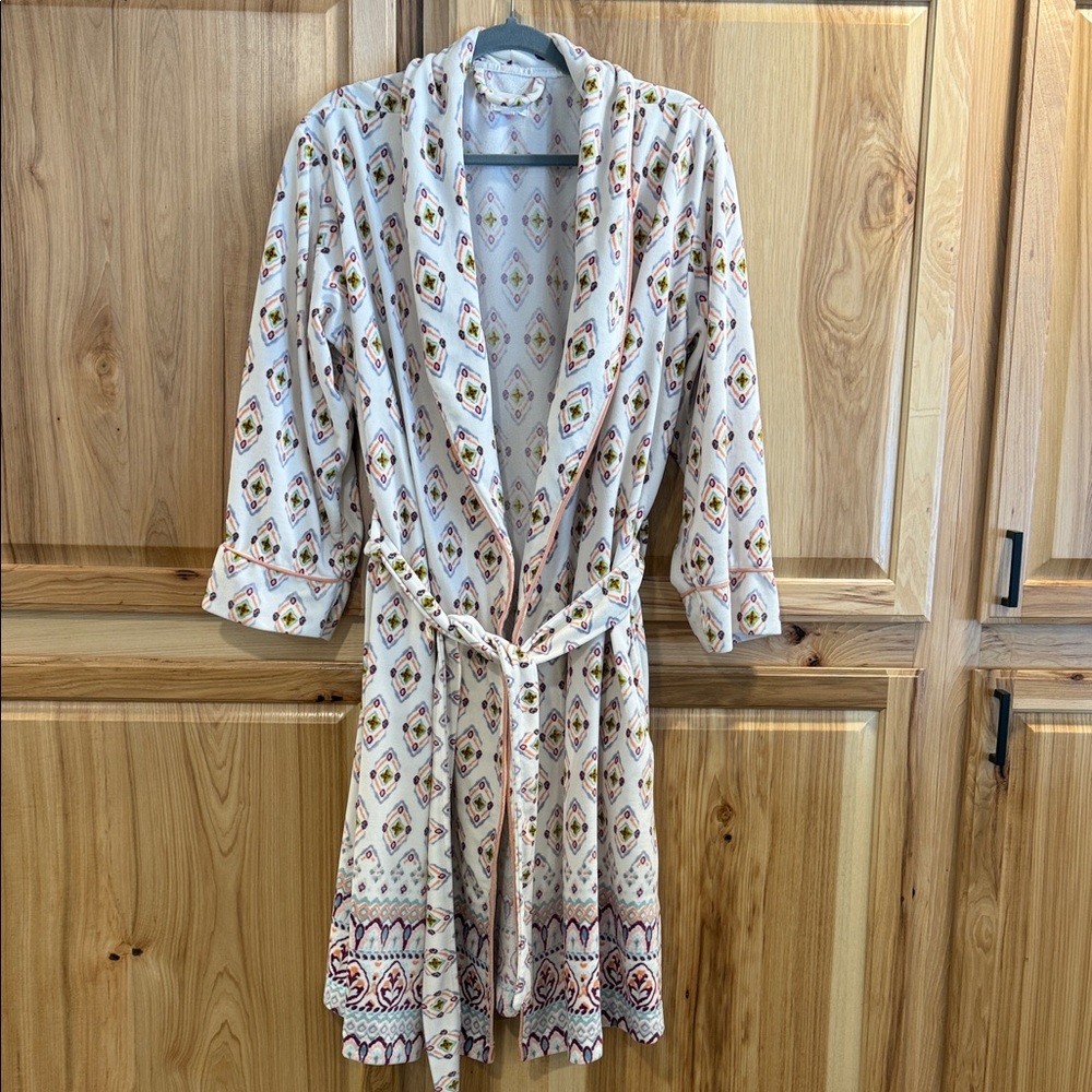 World Market Multicolor Boho Aztec Fair Isle Cozy Loungewear Patterned Robe OS